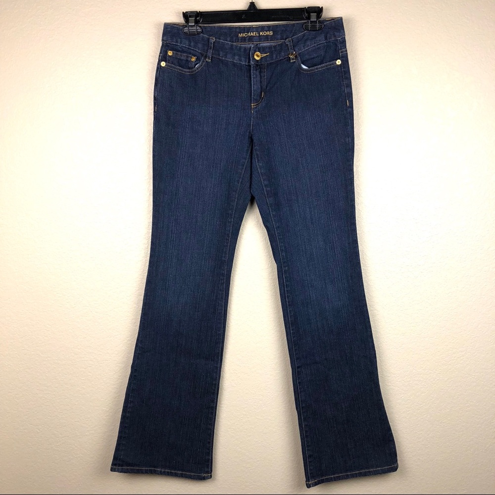 MICHAEL KORS Dark Bootcut Gold Embellished Jeans